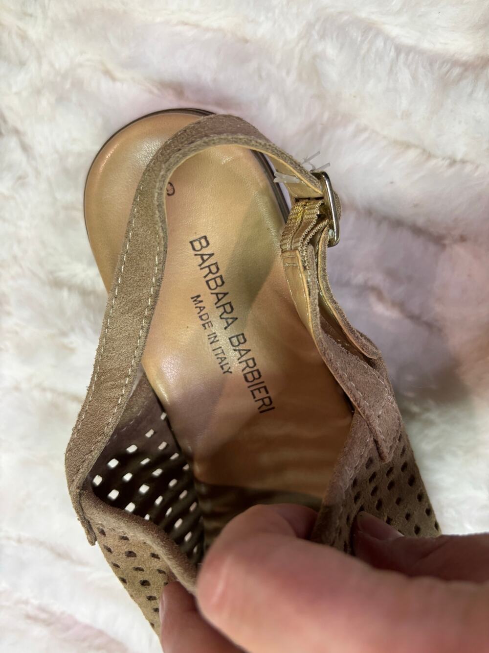 Barbara Bui Perforated Suede Slingback Sandals Women's 8.5 Tan Made in Italy